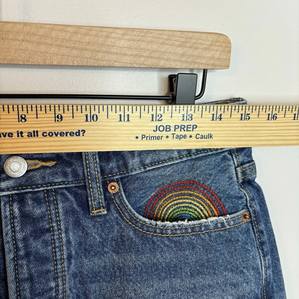 Old Navy Embroidered High-Waisted OG Jean CutOff Shorts Denim Rainbow 6 Festival